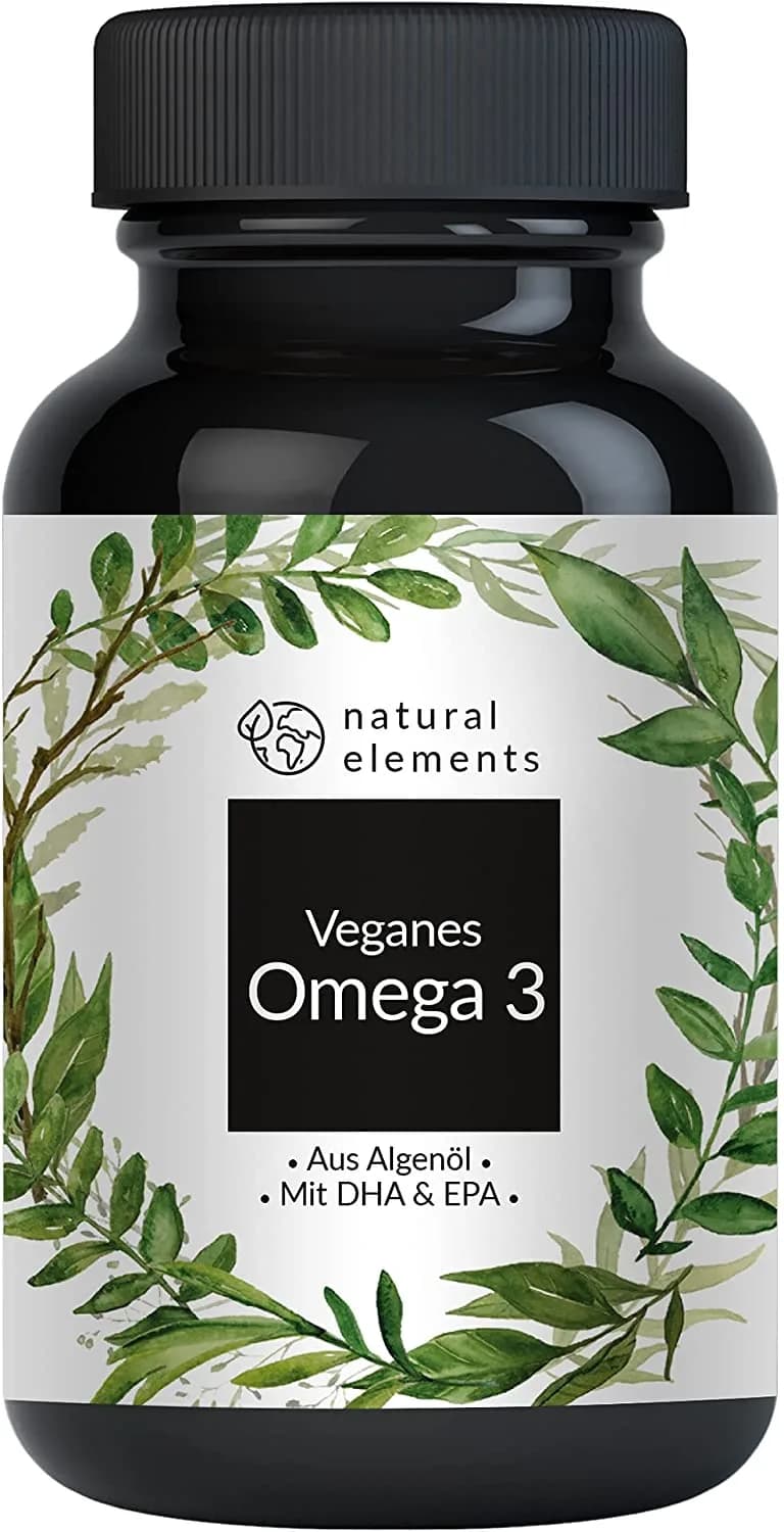 Natural elements Omega 3 vegan - Premium: With EPA and DHA from algae oil (in triglyceride form) - sustainable and naturally low in harmful substances - 90 capsules ناتشرال اليمنتس أوميجا3 النباتية من زيت الطحالب 1,000 مجم ، 90 كبسولة