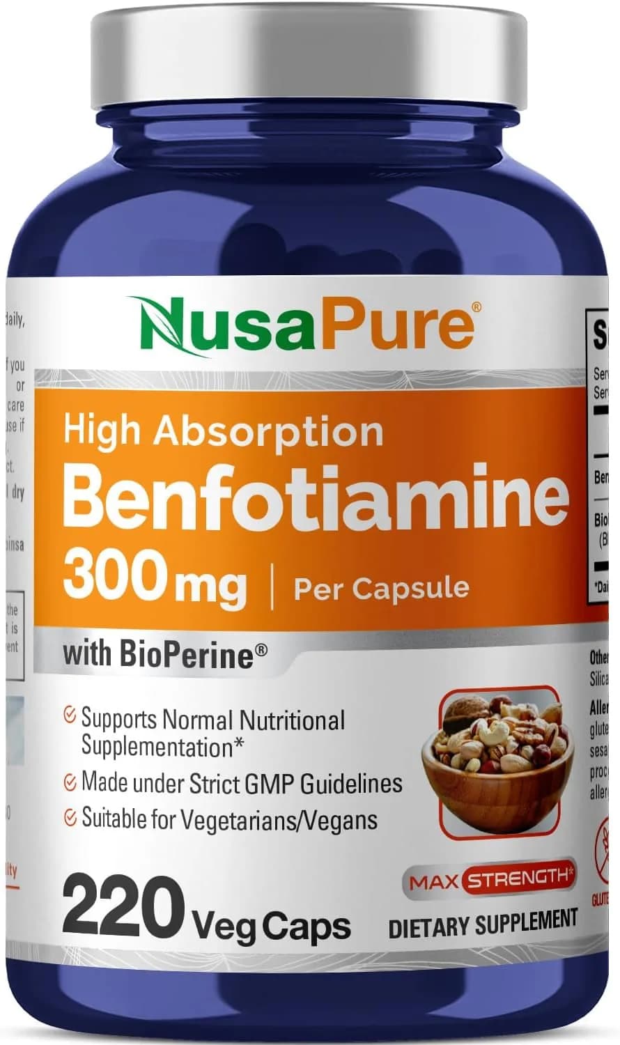 Nusapure Benfotiamine support blood sugar, 300 mg, 220 Capsules by Nusapure