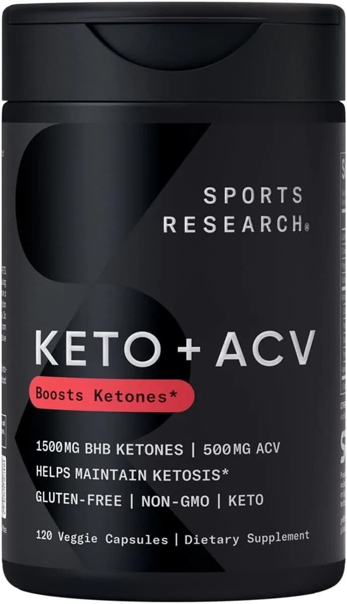 Sports Research® Keto Plus ACV Capsules - Diet Support with 500mg of Apple Cider Vinegar & 1500mg goBHB® Exogenous Ketones - 120 Capsules