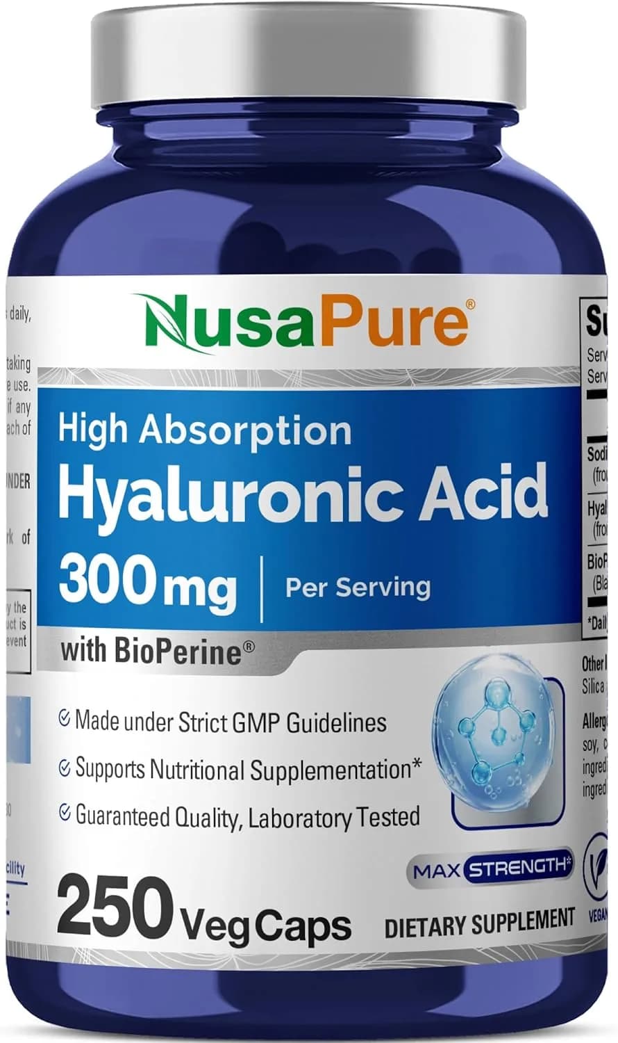 NusaPure Hyaluronic Acid 300mg 250 Veggie Capsules