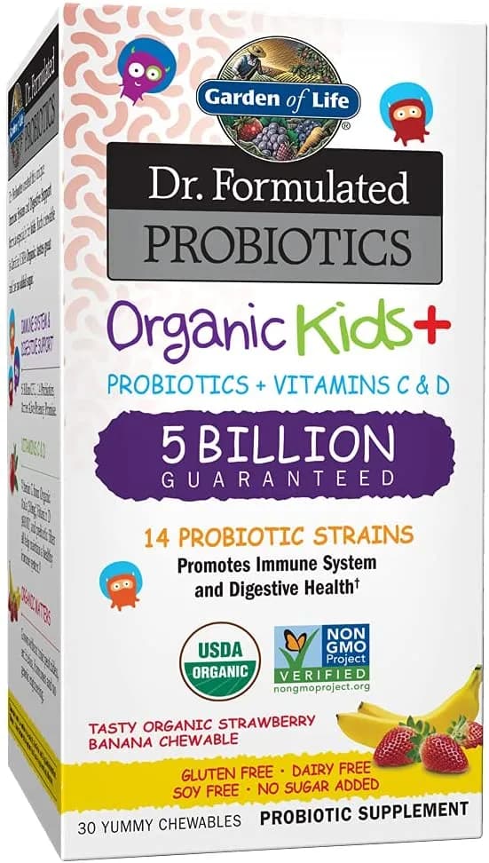 Garden of Life Dr. Formulated Probiotics Organic Kids+ plus Vitamin C & D ,Immune & Digestive Health , 30 Chews