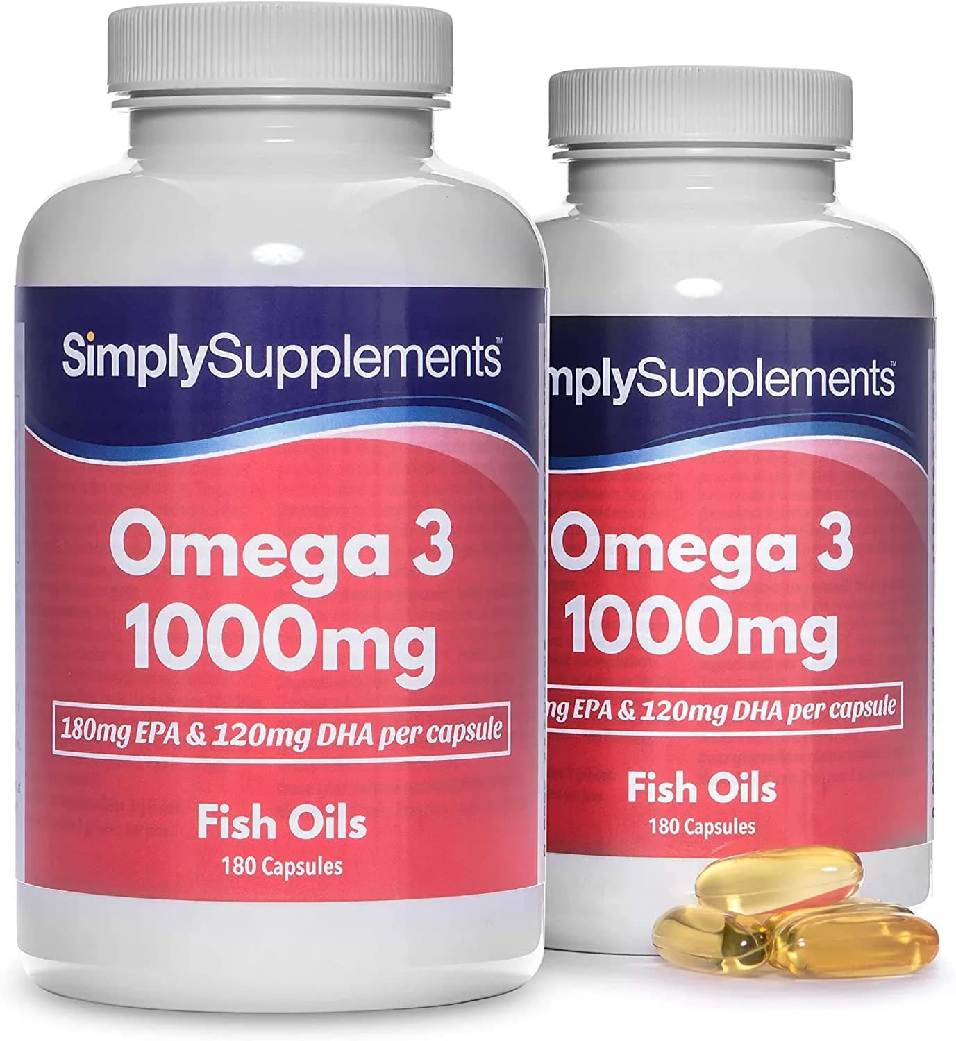 Omega 3 Fish Oil Capsules Providing EPA, 1000 mg, 180 Capsules by Simply Supplements