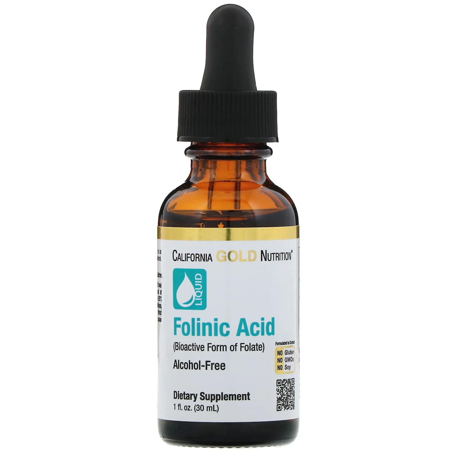 Folinic Acid Liquid Alcohol Free Drops, 30 mL by California Gold Nutrition