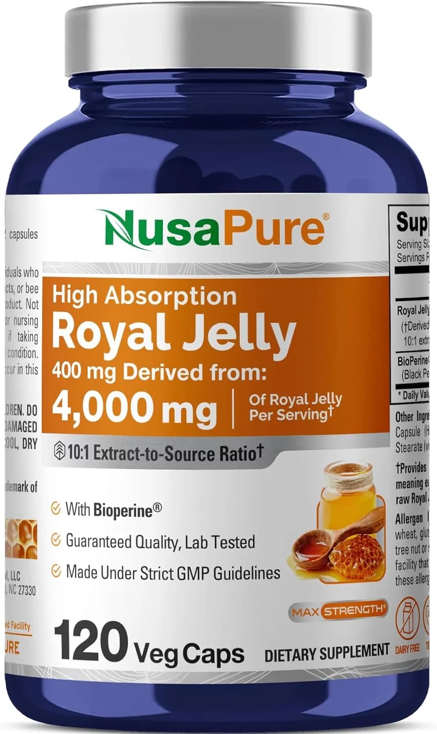 Nusapure Royal Jelly With Bioperine for Energy, 4000 mg, 120 Capsules by Nusapure