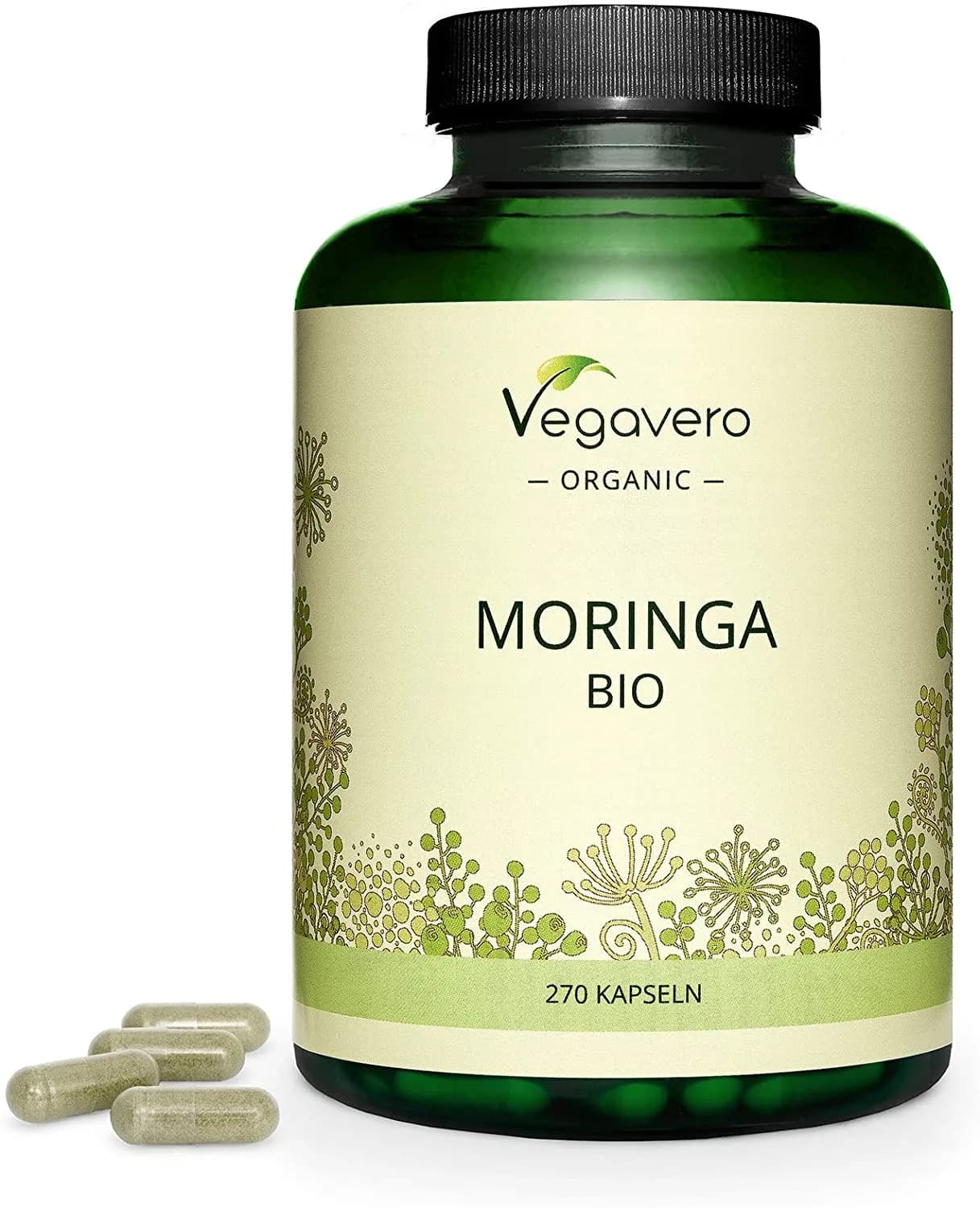 Organic Moringa Oleifera Capsules 1800 mg | Vegavero | Pure Powder - 270 Capsules
