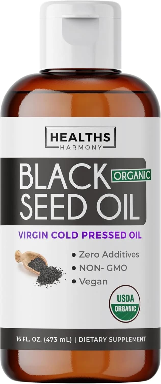 Healths Harmony USDA Organic Black Seed Oil Liquid (16 fl oz)