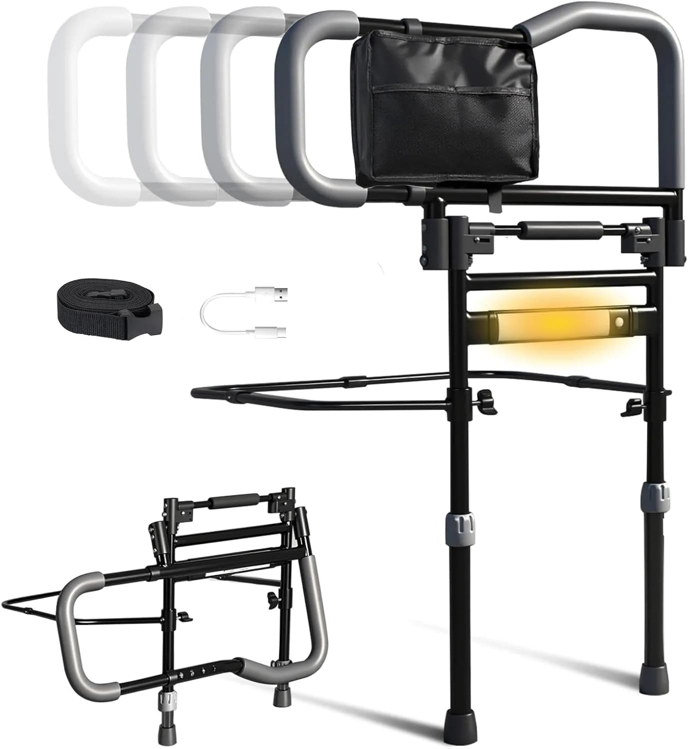 Foldable Bed Rail, Adjustable Bed Rails for Elderly Adults Safety, Bed Rails for Seniors, Bed Side Assist Rails for King Queen Full Twin, Hold up to 300LBS