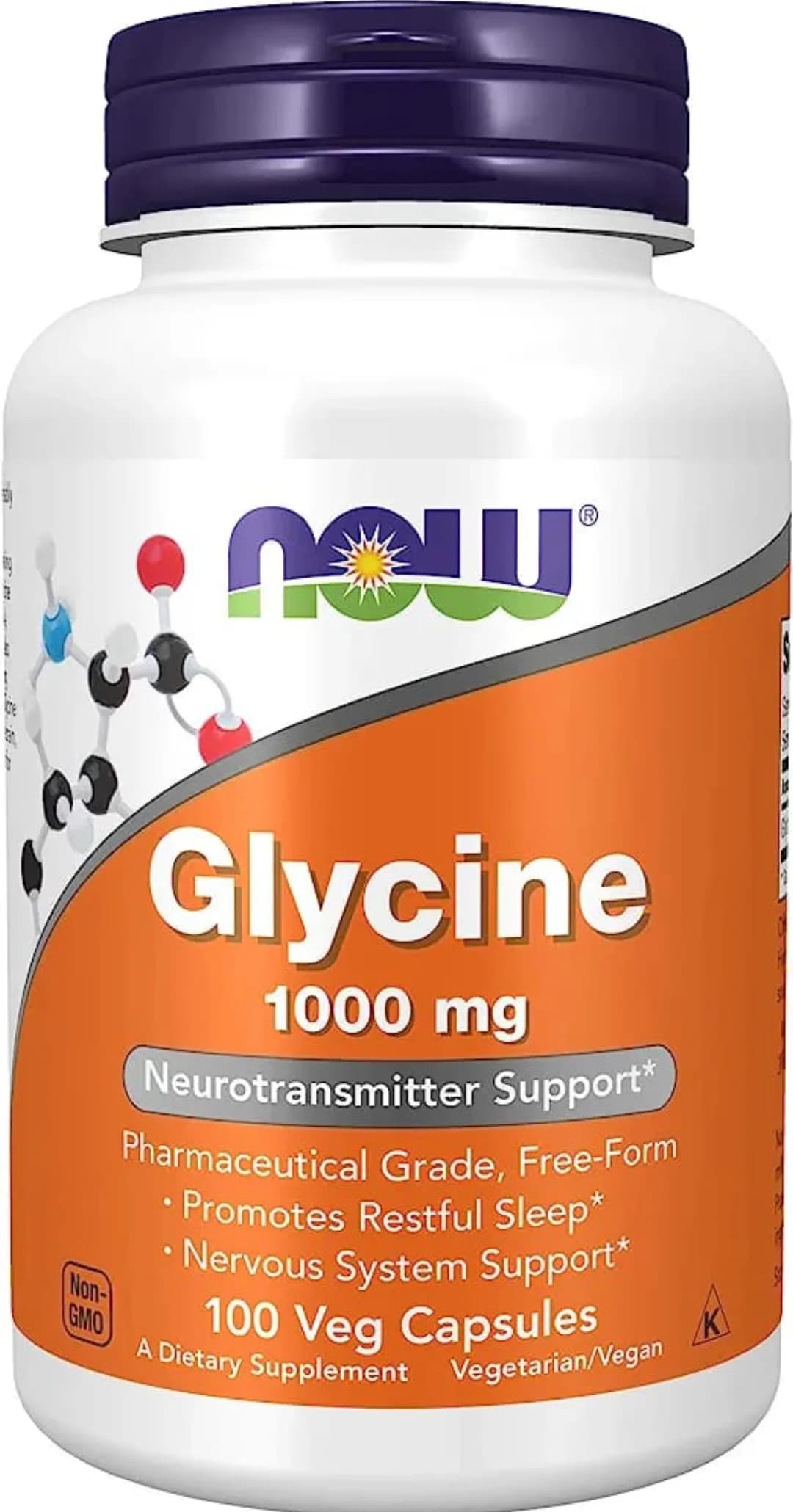 Glycine Free-Form Neurotransmitter Support, 1000 mg, 100 Veg Capsules by NOW