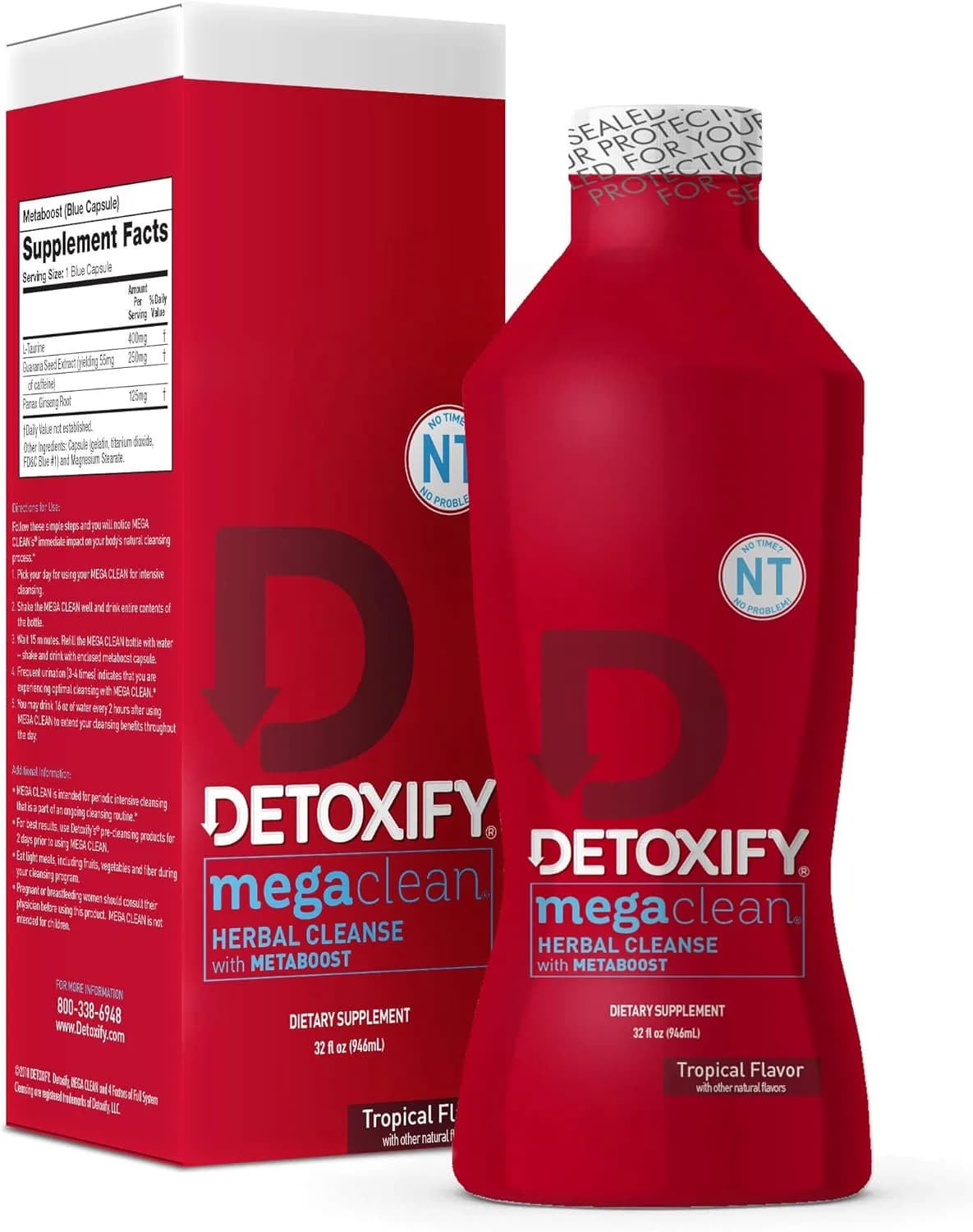 Detoxify – Mega Clean NT Herbal Cleanse – Tropical – 32 oz – Professionally Formulated Herbal Detox Drink – Enhanced with MetaBoost Eliminating Need for PreCleanse – Plus Sticker