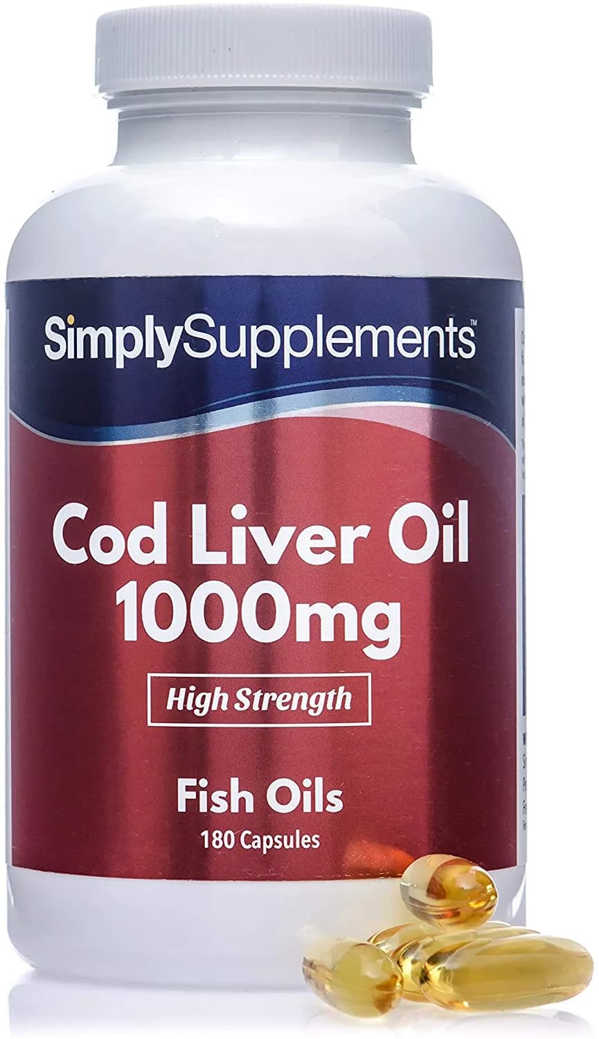 Cod Liver Oil Rich in Omega 3, 1000 mg, 180 Capsules by Simply Supplements