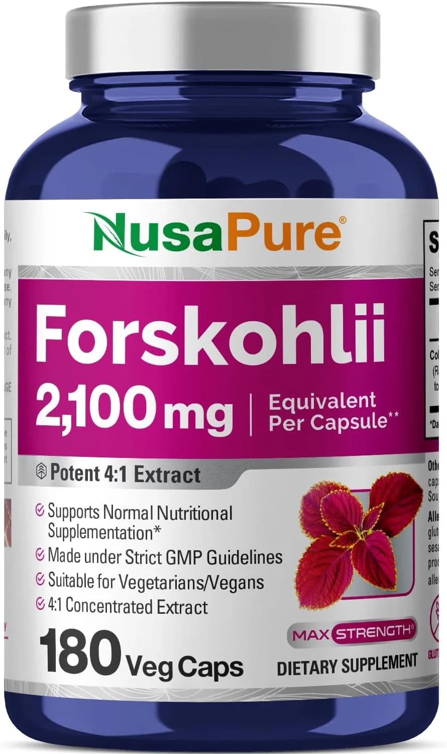 Nusapure Forskolin, 2100 mg, 180 Capsules by Nusapure