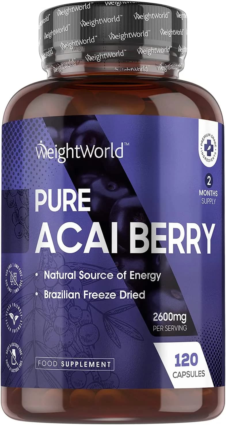 WeightWorld Pure Acai Berry Tablets - 2600mg Strength Servings - 120 Capsules (2 Month Supply), Natural Freeze Dried Acai Berries for Diet &amp; Detox