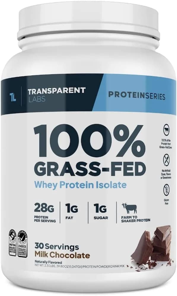 Transparent Labs Grass-Fed Whey Protein Isolate – Naturally Flavored, Gluten-Free Whey Protein Powder with 28g Protein & 9 Essential Amino Acids – 30 Servings, Milk Chocolate