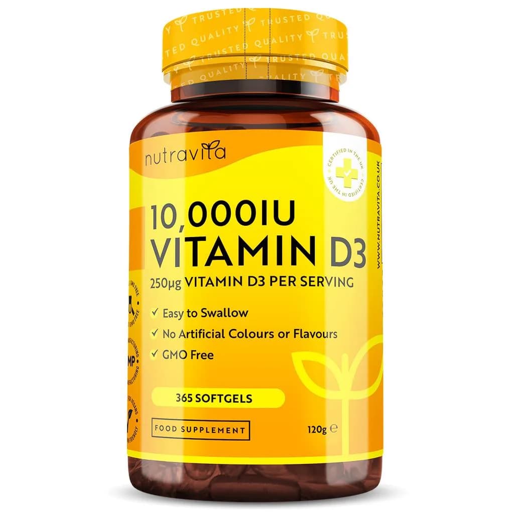 Vitamin D3 (250µg) 365 capsules, 10000 IU by Nutravita