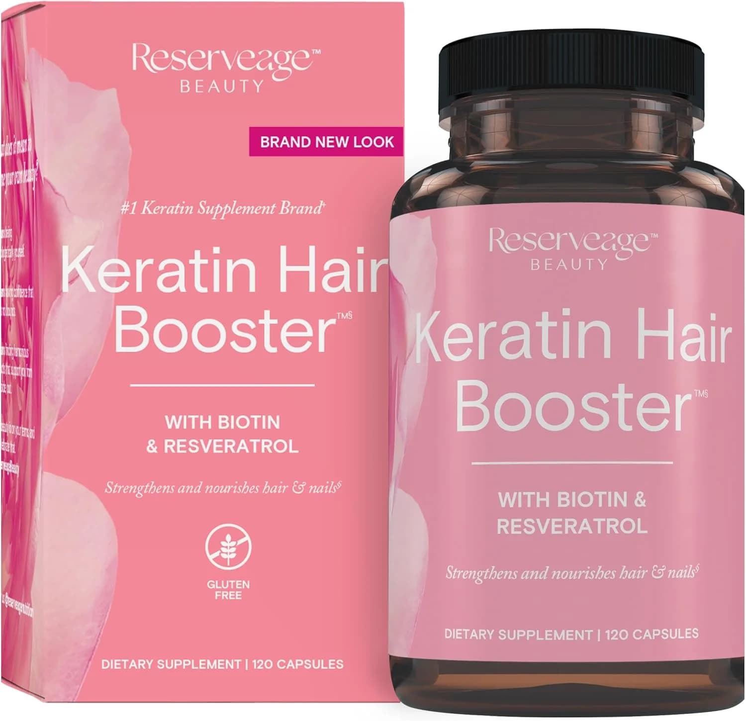Reserveage Beauty, Keratin Hair Booster with Biotin & Resveratrol, Hair and Nail Growth Supplement for Men and Women, Supports Healthy Thickness and Shine with Biotin, 120 Capsules