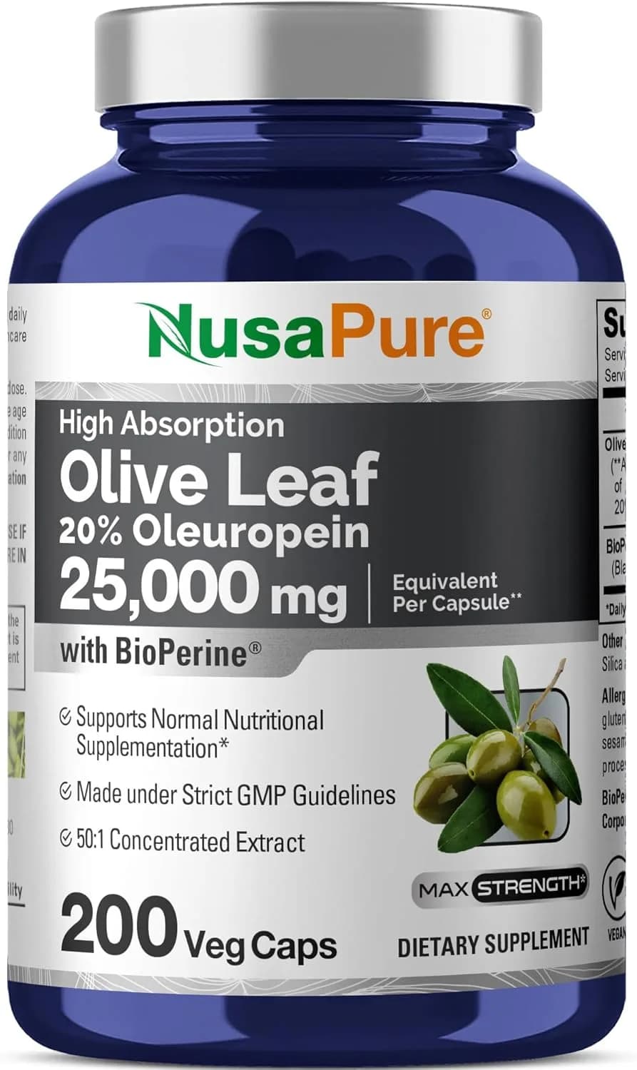 Nusapure Olive Leaf Extract, 200 Capsules by Nusapure