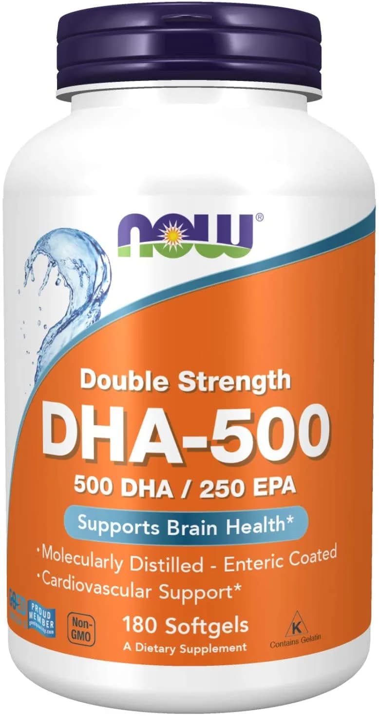 NOW Supplements, DHA-500 with 250 EPA, Molecularly Distilled, Supports Brain Health*, 180 Softgels