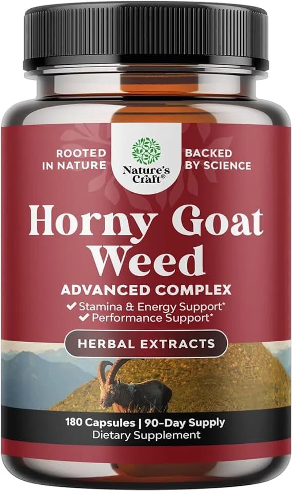 Horny Goat Weed for Male Enhancement - Extra Strength Horny Goat Weed for Men 1590mg Complex with Tongkat Ali Saw Palmetto Extract Panax Ginseng and Black Maca Root for Stamina & Energy - 90 Servings