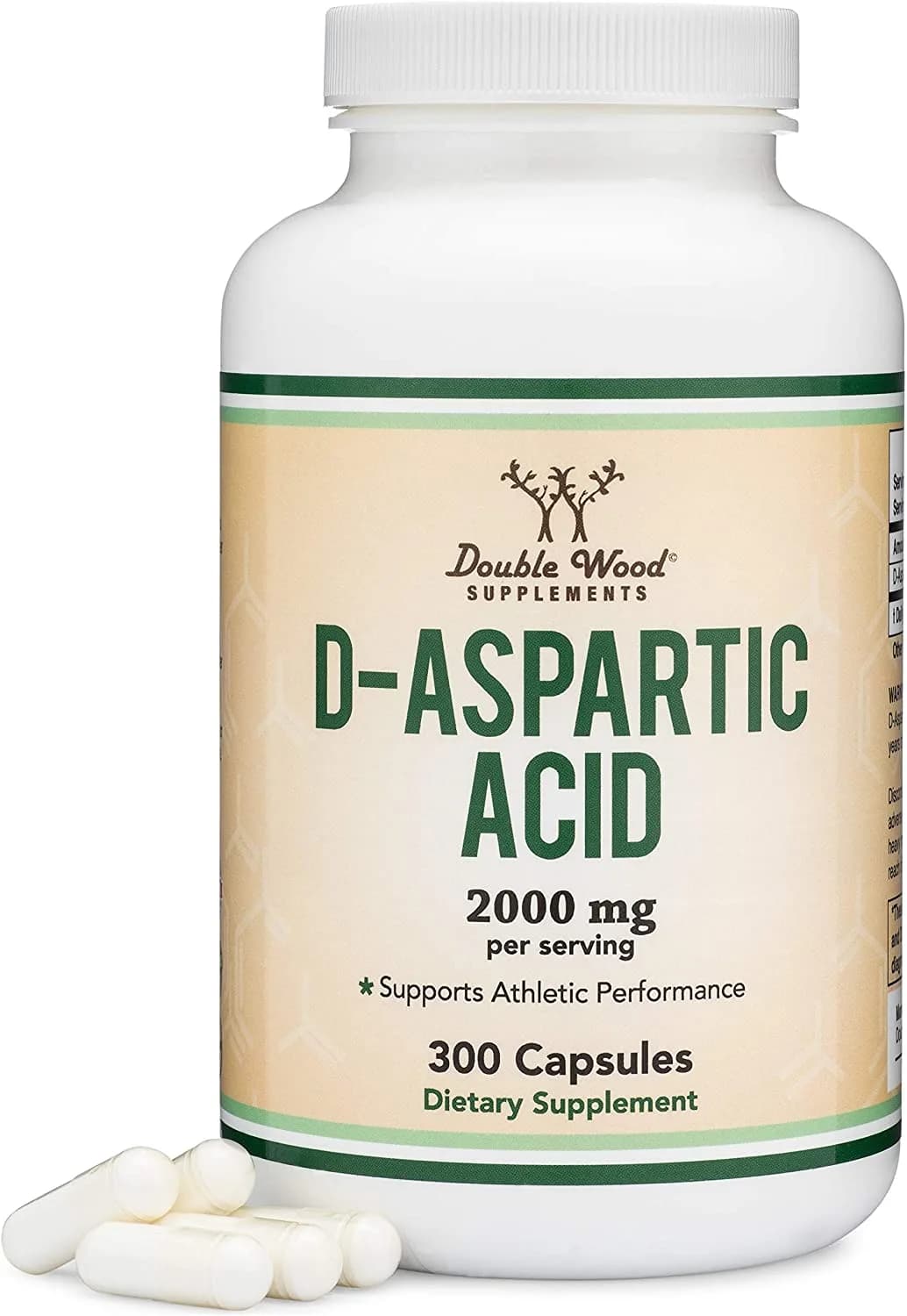 Double Wood Supplements D-Aspartic Acid (DAA) 2,000mg Per Serving, 300 Capsules, Promotes Athletic Performance and Testosterone Levels (Vegan Safe, Non-GMO, Gluten Free, Made in The USA مكملات دبل وود حمض الاسبارتيك 2,000 مجم للجرعة ، لتحسين الأداء الرياضى ورفع مستوى هرمون التستوستيرون 300 كبسولة