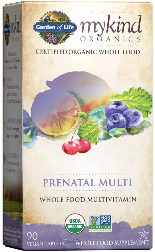 Garden of Life Prenatal Vitamins - mykind Organics Prenatal Multi - 90 Tablets, Vegan Whole Food Multivitamin, Folate not Folic Acid & Stomach Soothing Blend, Organic Prenatals Supplements for Women جاردين أوف لايف غذاء كامل فيتامينات متعددة عضوية للأمهات الحوامل ، 90 قرص نباتى