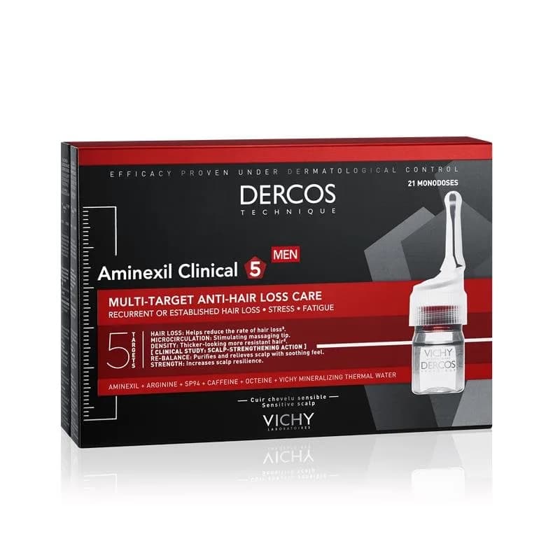 DERCOS TECHNIQUE  AMINEXIL CLINICAL 5 - TREATMENT MEN MULTI-TARGET ANTI-HAIR LOSS CARE RECURRENT OR ESTABLISHED HAIR LOSSعلاج فعال وقوي للرجال لتساقط الشعر واعادة انبات الشعر مره اخري وهو مفيد في جميع انواع تساقط الشعر