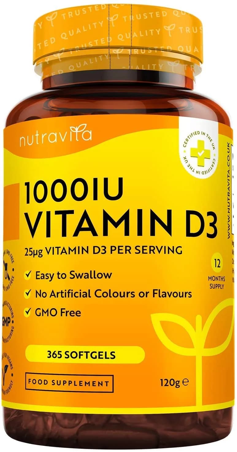 Vitamin D3 (25mcg) For vitamin d3 deficiency, 1000 IU, 365 Softgels by Nutravita