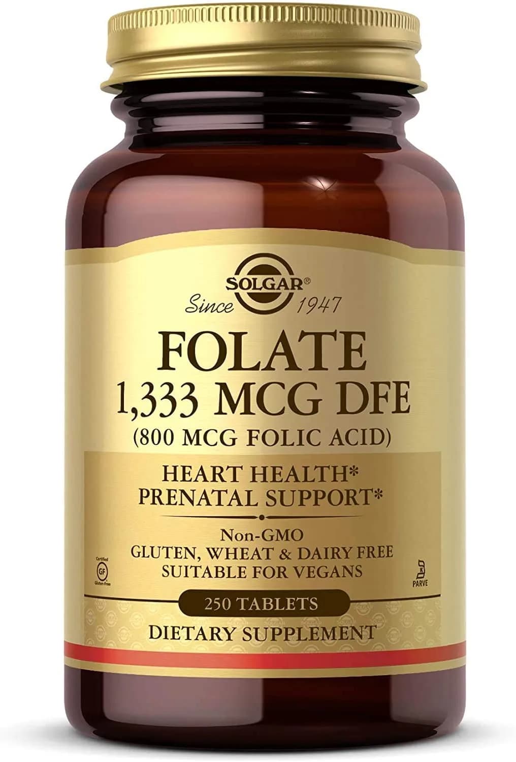 Folate (800 mcg Folic Acid), 1333 mcg DFE, 250 Tablets by Solgar