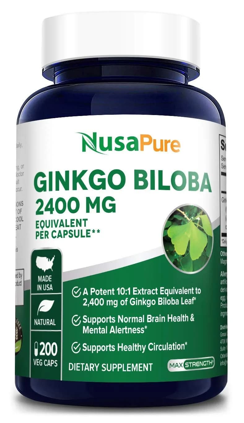 Ginkgo Biloba Extract Per Veggie Caps, 2400 mg, 200 Capsules by Nusapure