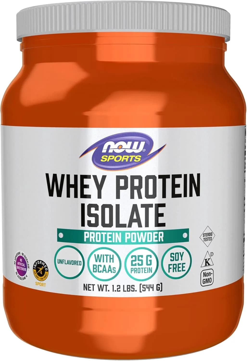 now NOW Sports Whey Protein Isolate - 25g Protein with BCAAs | Unflavored Powder |1.2 lb (544g)