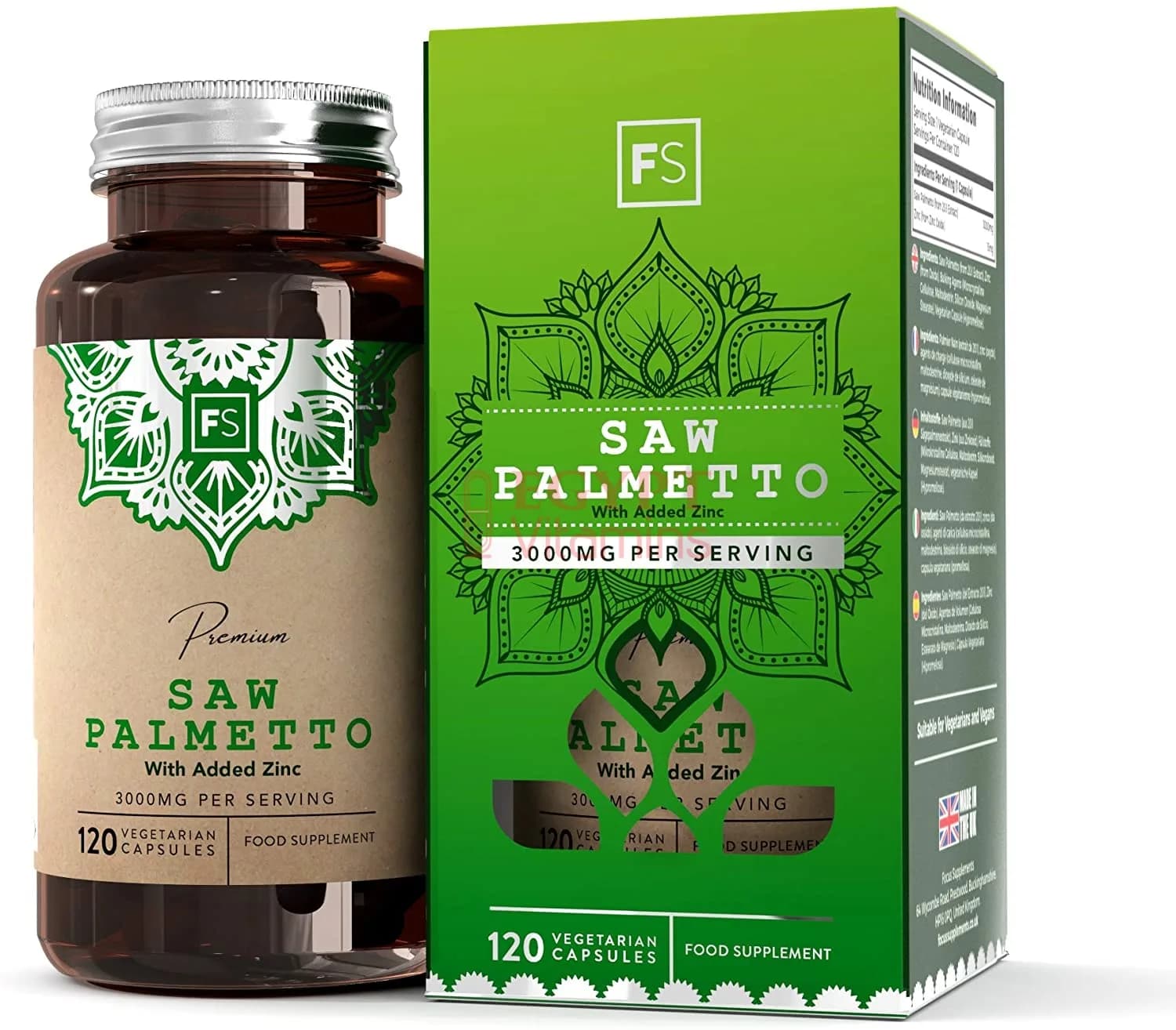 Focus Saw Palm Extract High Dose Capsules (Saw Palmetto) - 3000 mg 20:1 Extract with Zinc - 120 Vegan Capsules | For Healthy Prostate & Hormonal Balance in Men منشار بالميتو عالى جرعة 3000 مجم استخلاص 1: 20 مع الزنك ، لصحة البروستاتا و لحفظ التوازن الهرمونى للرجال ، 120 كبسولة نباتية