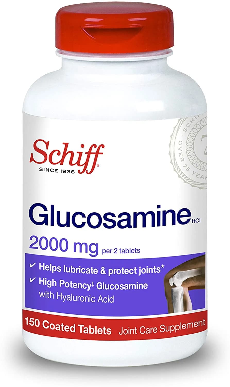 Schiff Glucosamine With Hyaluronic Acid, 2000mg Glucosamine, Joint Care Supplement Helps Lubricate & Protect Joints*, 150 Count جلوكوزامين 2000 مجم مع حمض الهالورونيك ، لصحة المفاصل ، ويساعد على تليين وحماية المفاصل ، 150 قطعة