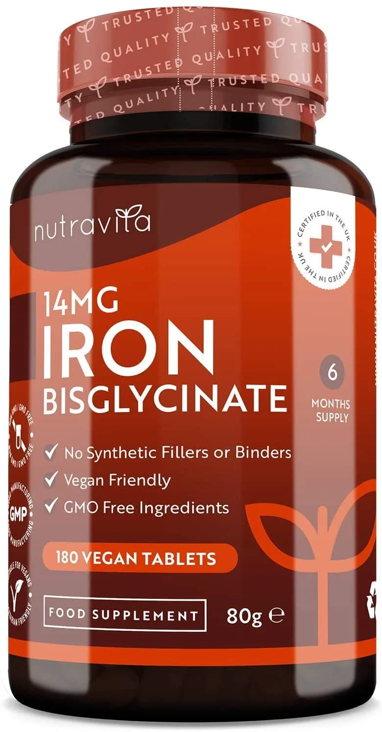 Nutravita Iron Tablets 14mg – 180 Vegan Tablets (6 Month Supply of Iron Supplements) – Contributes to the Reduction of Tiredness and Fatigue – Suitable for Men and Women نيوترافيتا الحديد 14 مجم للقرص 180 قرص نباتى