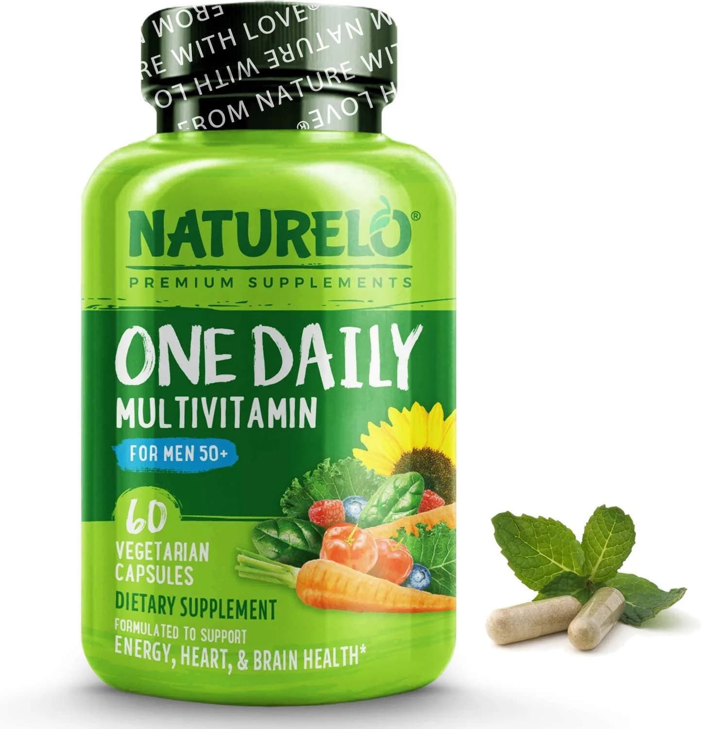 NATURELO One Daily Multivitamin for Men 50+ with Whole Food Vitamins -Boost Energy -60 Capsules