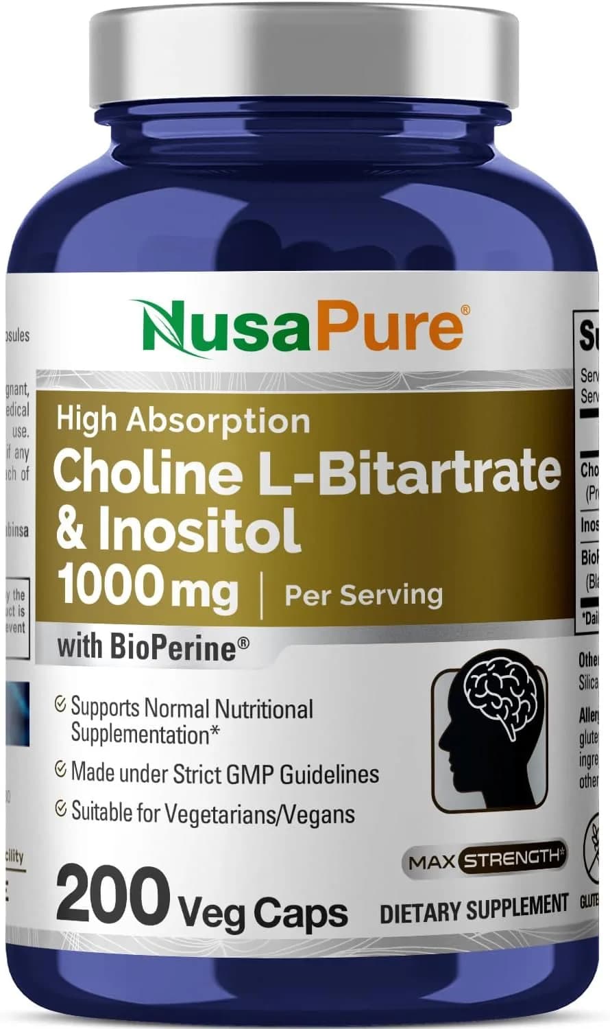 Nusapure Choline & Inositol, 1000 mg, 200 Capsules by Nusapure