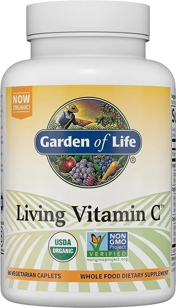 Garden of Life Vitamin C for Adults with Antioxidants & Citrus Bioflavonoids - Now Certified Organic - Living Vitamin C, Non-GMO Whole Food Vegetarian Nutritional Supplement, 60 Count (30 Day Supply)