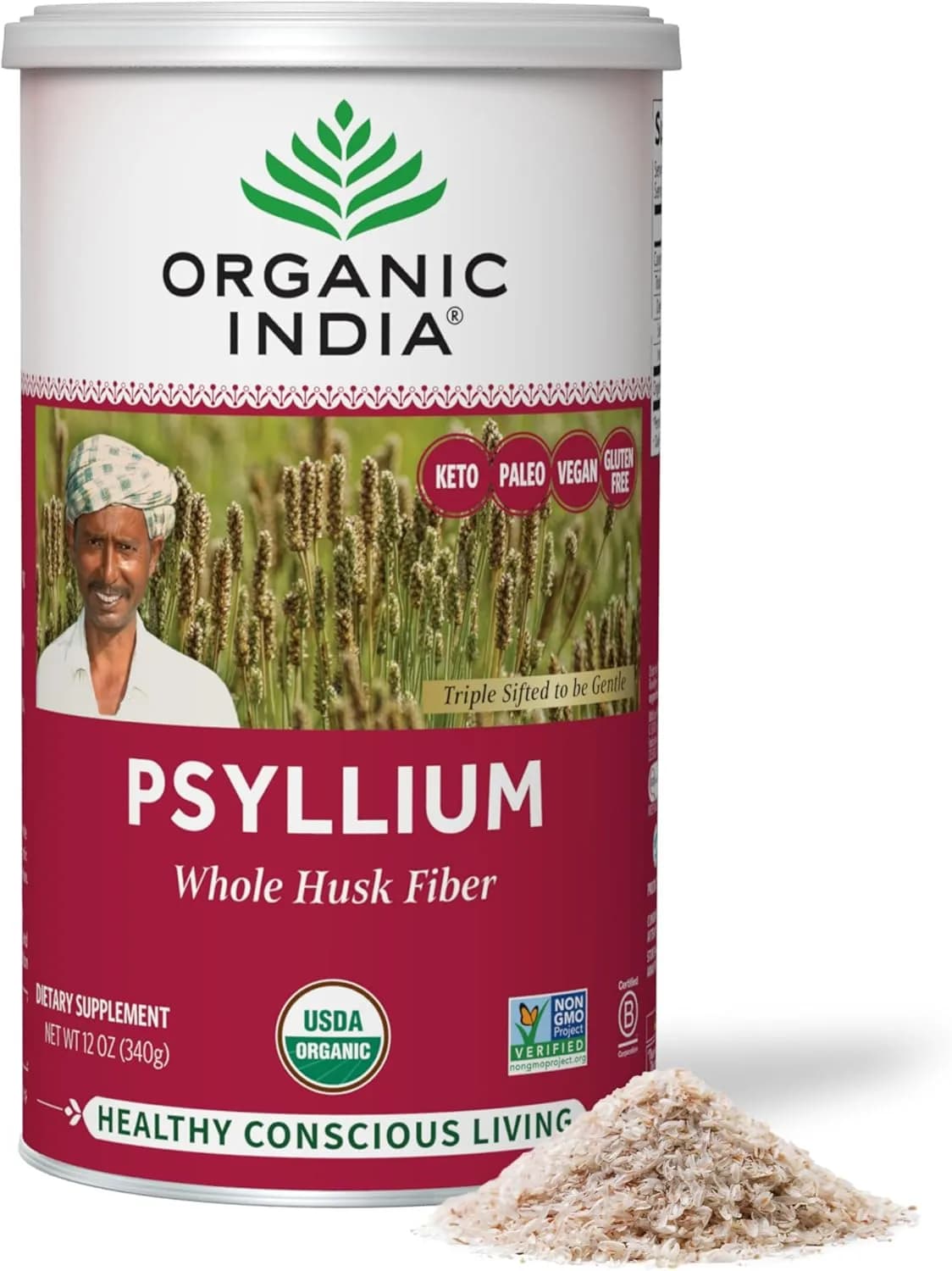 Essential Organic Whole Psyllium Husk Powder for Heart & Gut | 340 gm