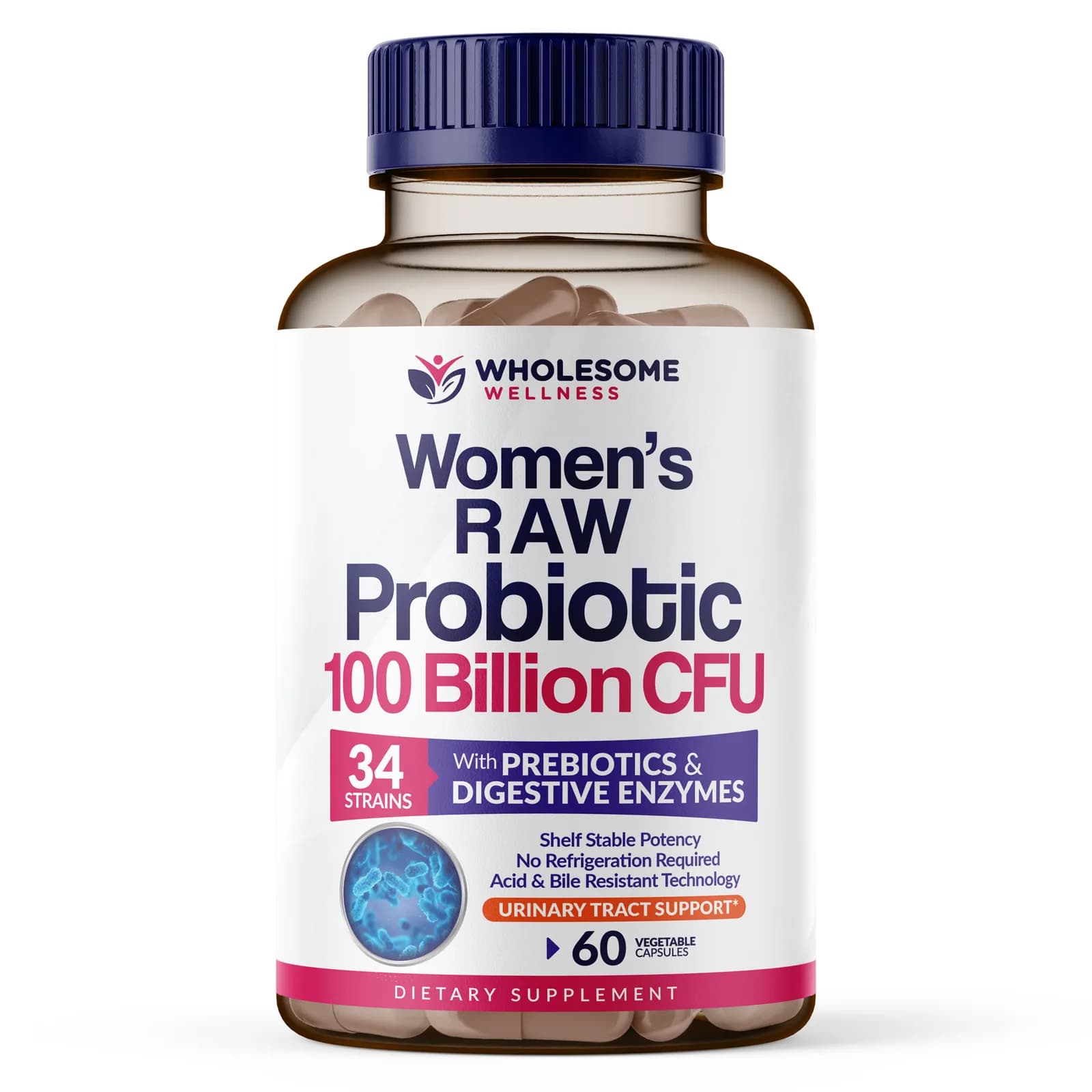 Wholesome Wellness Nutrition Wholesome Wellness, Women's Raw Probiotics 100 Billion CFU, 60 Capsules
