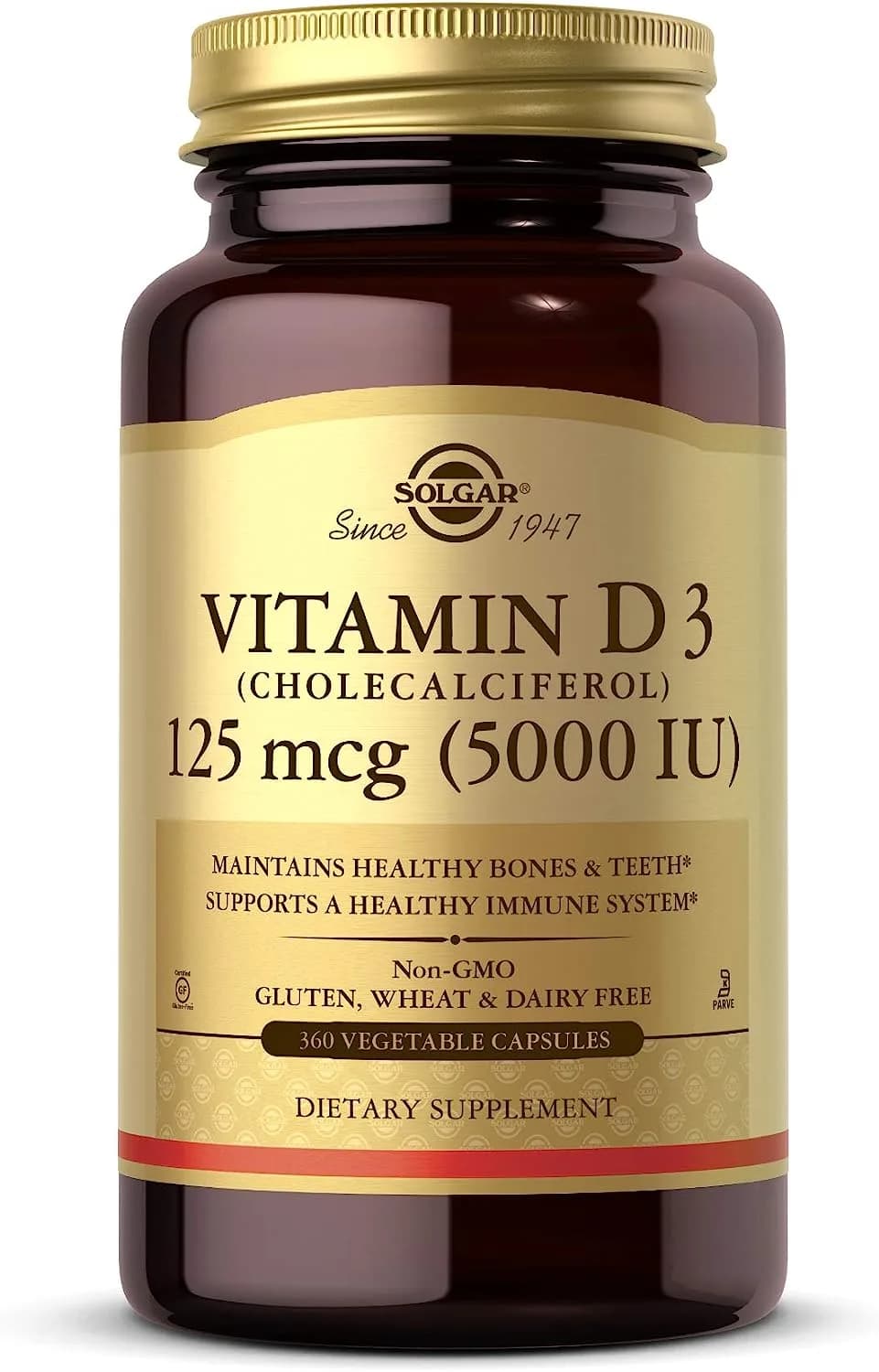 Vitamin D3 (Cholecalciferol) (5,000 IU), 125 mcg, 360 Capsules by Solgar