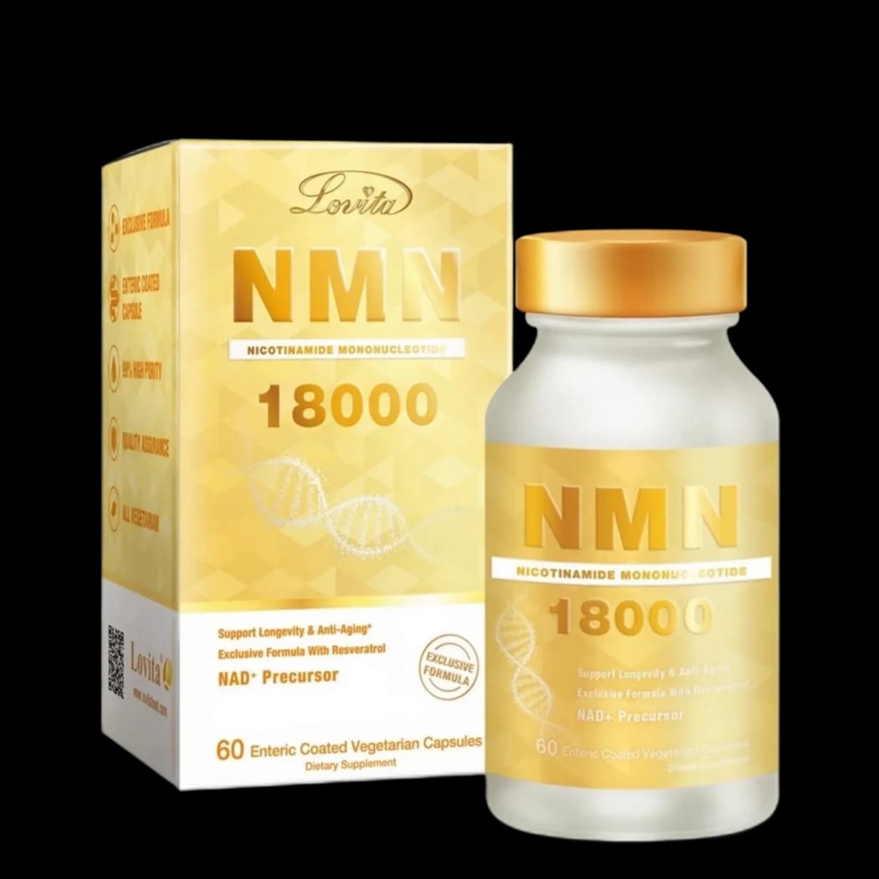 NMN 18000+ Anti-Aging Supplement with Resveratrol, 60 Capsules by Lovita