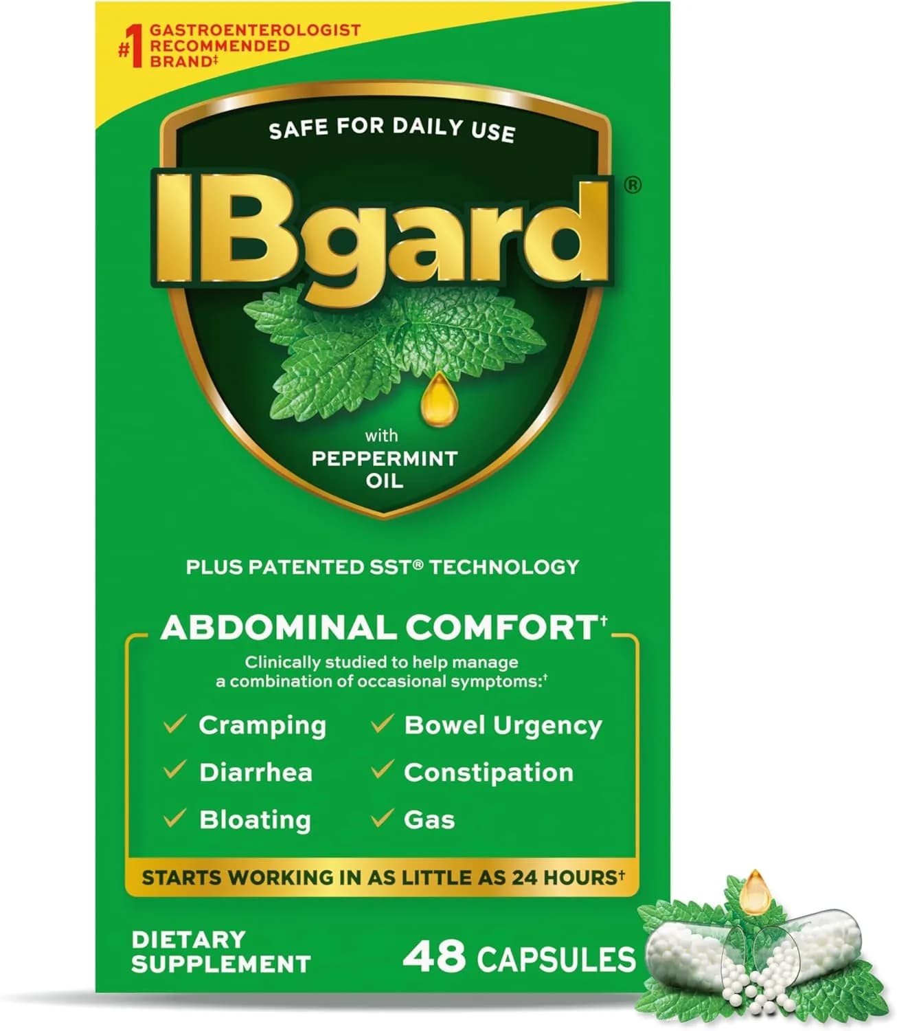 IBgard Gut Health Supplement Peppermint Oil for Abdominal, 48 Capsules
