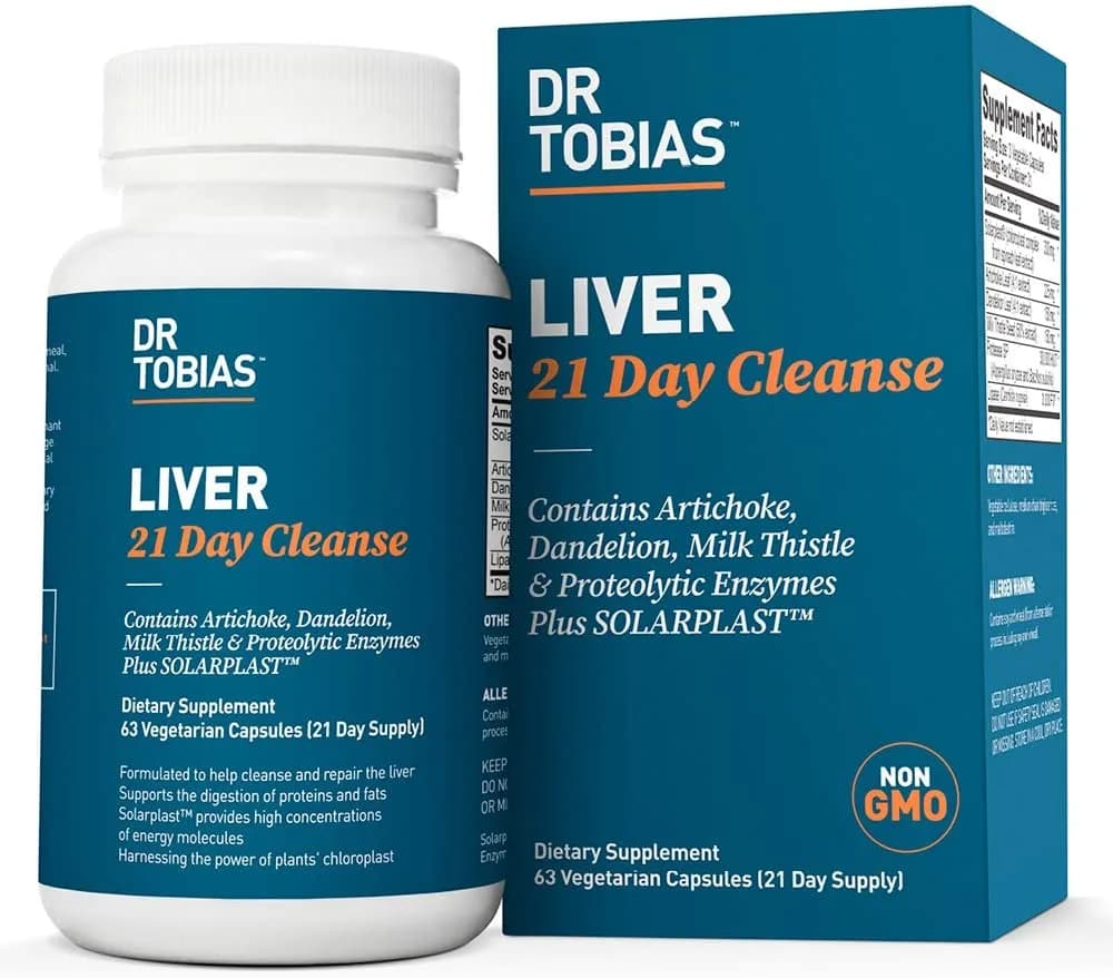 Dr Tobias Liver 21 Day Cleanse - Solarplast, Milk Thistle (Silymarin), Artichoke, Dandelion & Proteolytic Enzymes Supplement تطهير الكبد لمدة 21 يوم ، يحتوى على الخرشوف والهندباء وحليب الشوك وانزيمات + سولاربلاست