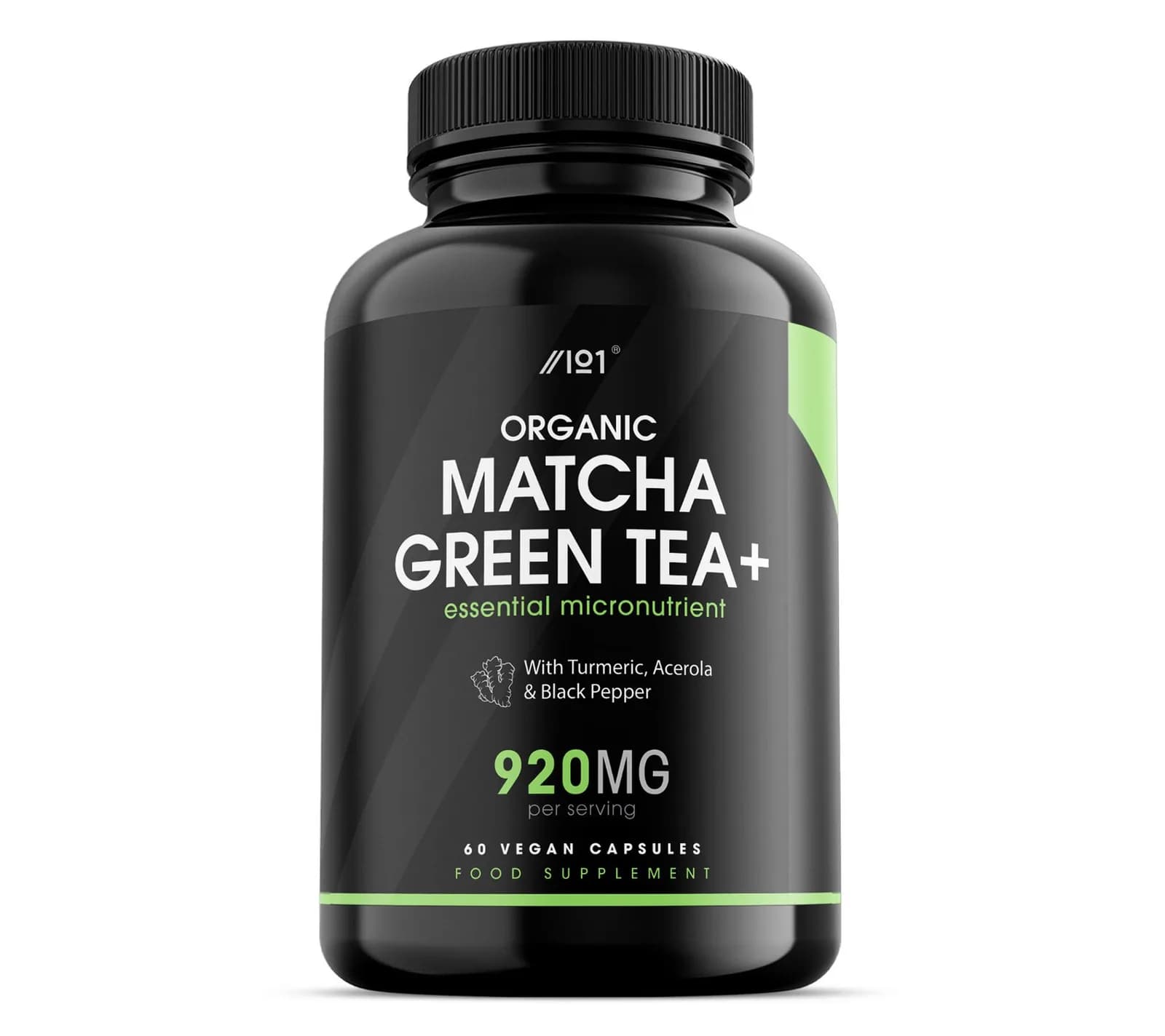 Alpha01 Organic Matcha Green Tea Capsules - 920mg - with Turmeric, Acerola & Black Pepper, 60 Vegan Capsules - No Additives — Non-GMO, Gluten Free. شاى ماتشا الأخضر العضوى 920 مجم مع الكركم والكرز الهندى والفلفل الأسود ، 60 كبسولة نباتية