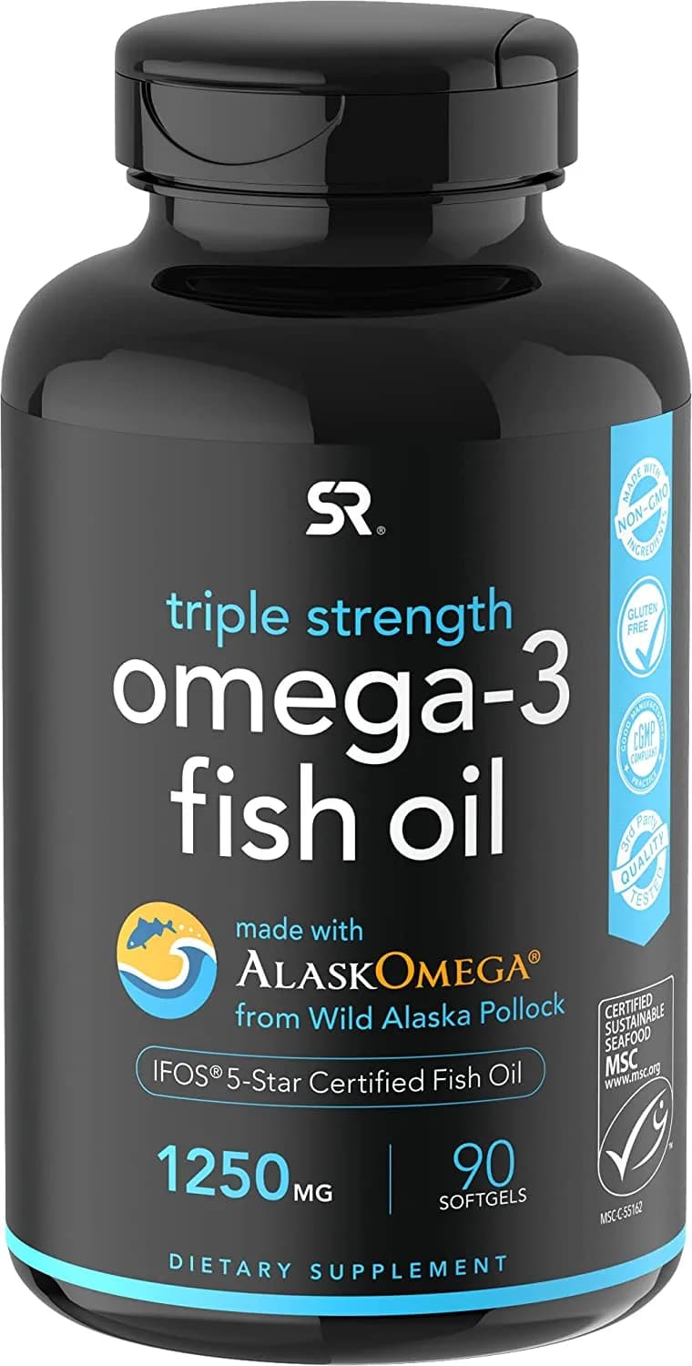 Omega-3 Wild Alaska Fish Oil (1250mg per Capsule) with Triglyceride EPA & DHA | Heart, Brain & Joint Support | IFOS 5 Star Certified, Non-GMO & Gluten Free (90 Softgels)