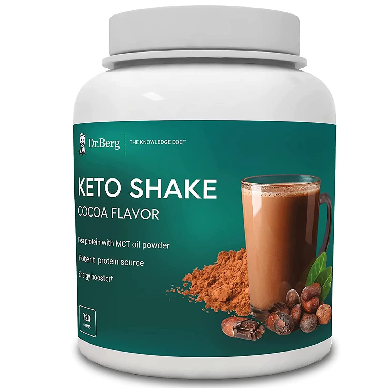 Dr. Berg's Keto Shake- Vegan Protein, Supports Ketosis & Workout Recovery, Cocoa Flavor 720 grams