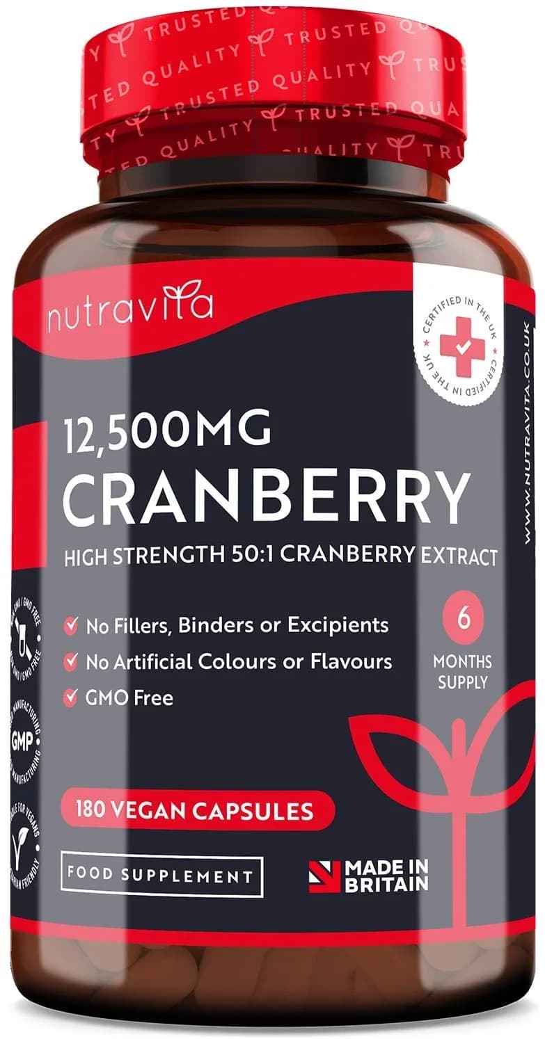 Nutravita Cranberry Extract 12,500mg – 180 Vegan Capsules - 6 Month Supply – High Strength 50:1 Cranberry Extract Per Serving نيوترافيتا، الكرانبيرى عالى تركيز 12500 مجم للجرعة اليومية ، 180 كبسولة نباتية، لفقدان الوزن ولصحة الجهاز المناعى والقلب والأوعية الدموية
