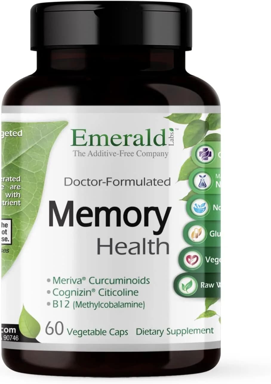 EMERALD LABS Memory Health - Brain Health & Memory Supplement - Supports Energy & Focus - Features Meriva Turmeric, Vitamin B12 & More - 60 Vegetable Capsules