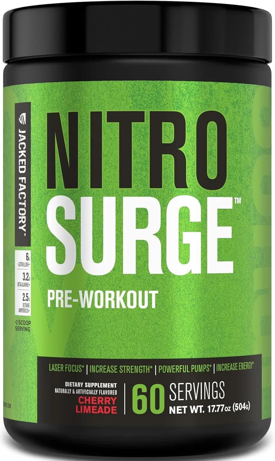 NITROSURGE Pre Workout Supplement | Energy, Focus & Pumps | 60 servings.