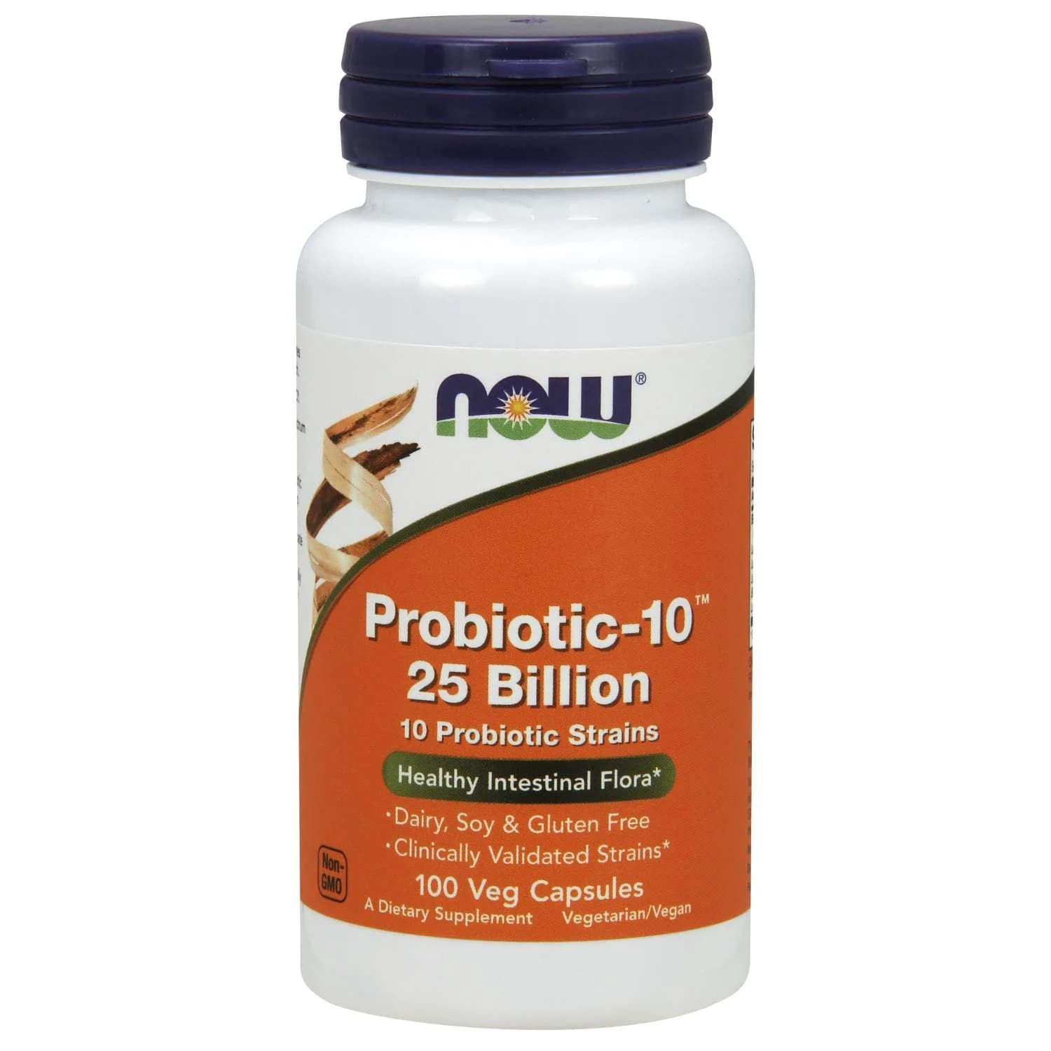 now Probiotic-10, 25 Billion, with 10 Probiotic Strains, Dairy, Soy and Gluten Free, Strain Verified, 100 Veg Capsules ناو ، بروبيوتيك _ 10 ، 25 مليار وحدة دولية ، 100 كبسولة نباتية