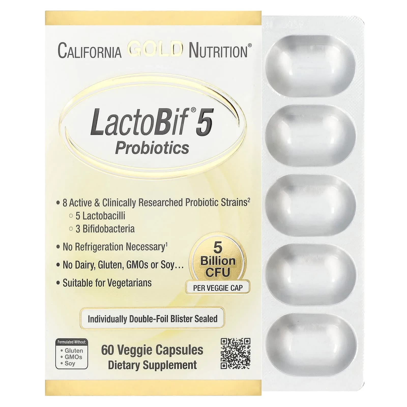 LactoBif Probiotic, 5 billion CFU, 60 Veg Capsules by California Gold Nutrition