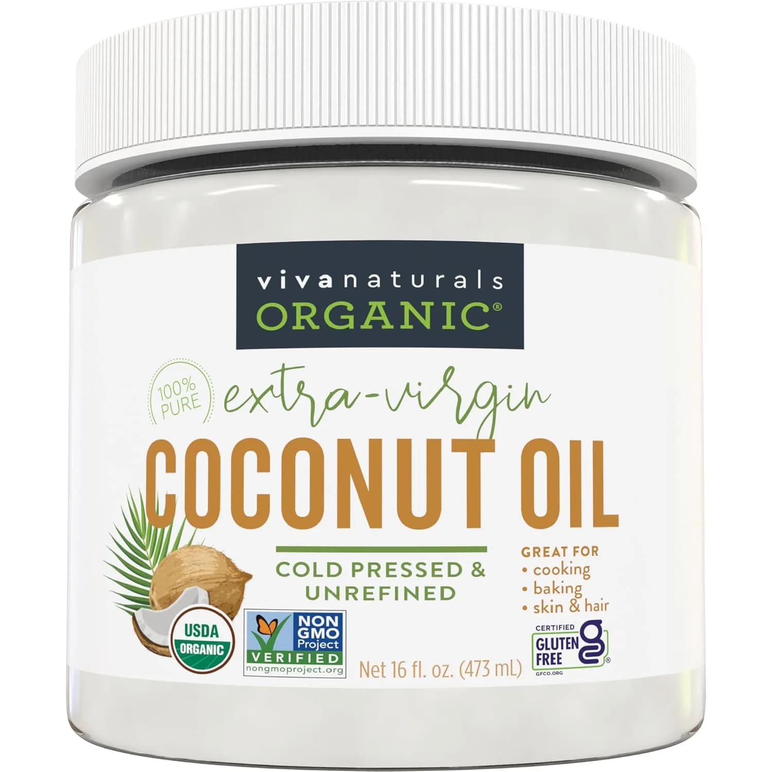 Viva Naturals Organic Coconut Oil | Unrefined, Cold-Pressed Extra Virgin  |16 fl oz (473 ml)